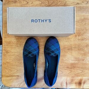 Rothy's Plaid Blue and Black Plaid Loafer/Flats
